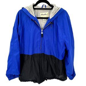 Eddie Bauer Womens Nylon Hooded Jacket Zip Front  M/M Blue & Black